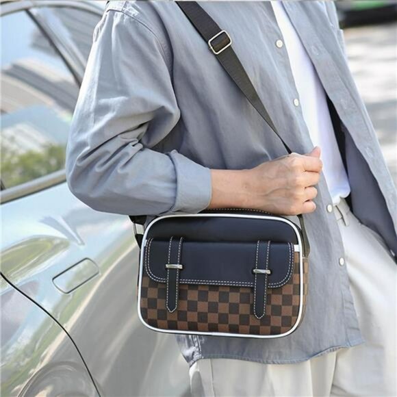 Mens Crossbody Bag PU Leather Shoulder Messenger Bag Travel Work Daily Purse - Picture 6 of 7